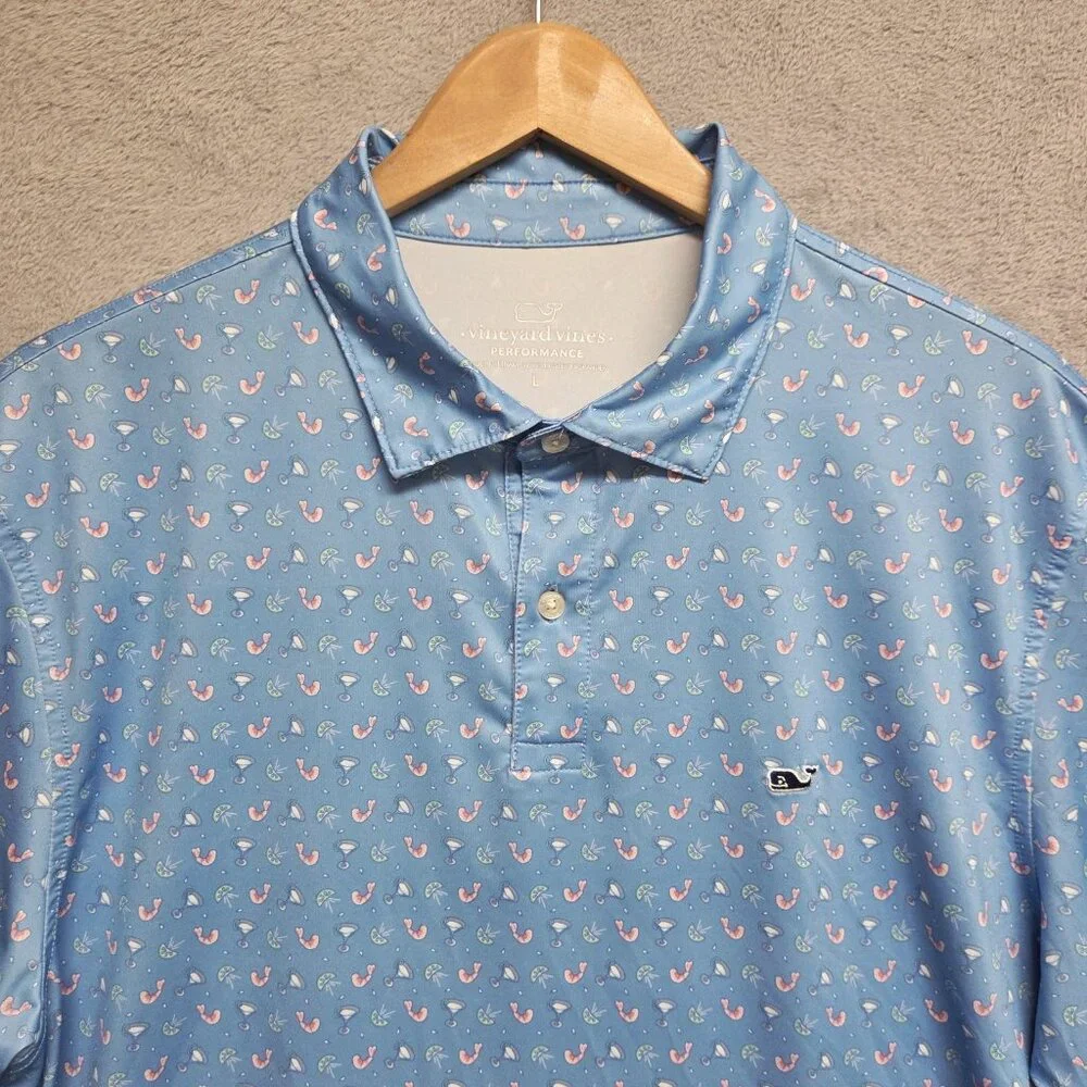 Vineyard Vines Shirt Mens Large OTG Sankaty Performance Polo Shrimp Cocktail - Picture 2 of 10